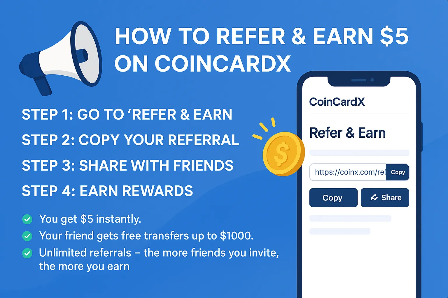 CoinCardX Refer & Earn – Invite Friends & Get $5 Instantly